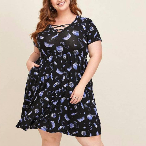 Torrid 1 (1X) Harry Potter Spells Print Strappy Super Soft Punk Gothic Dress New - Picture 3 of 4